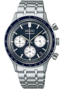 Seiko Herren Chronographsilberfarben, dunkelblau, Armbanduhren, Quarzuhr, Armbanduhr, Herrenuhr, Edelstahlarmband, analog, Tag