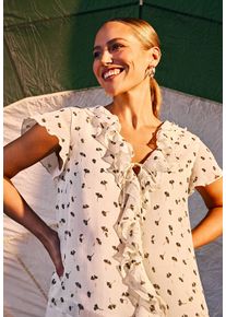 Zero Damen Klassische Bluse "Zero Bluse mit Rüschen"creamkhaki, casual, Gr. 44, bedruckt, Web, Obermaterial: 60% Polyester, 40% Polyester (Recycled).