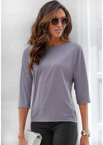 Lascana Rundhalsshirt 'mit eleganten Glitzerabschlüssen' violett Gr. 32/34 für Damen. Mit Rundhals. Bequem. Nachhaltig.