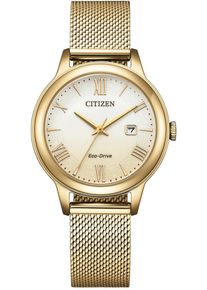 Citizen Damen Solaruhrgoldfarben, altgoldfarben, Armbanduhren, Armbanduhr, Damenuhr, Edelstahlarmband, analog, Datum, Eco-Drive