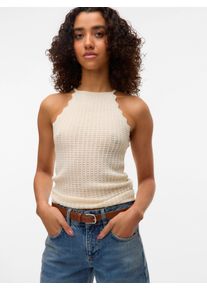 Véro Moda VERO MODA Damen Stricktop "VMPANAMA SL KNIT TOP VMA NOOS", beige, modisch, Gr. XL, unifarben, Ajourstrickmuster, Strick, Obermaterial: 75% Polyester,