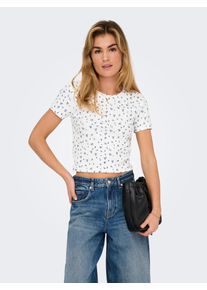 Only Damen Kurzarmshirt "ONLFENJA LIFE SS AOP TOP JRS NOOS"cloud dancer aop:blau flowers, modisch, Gr. XL, bedruckt, Jersey, Obermaterial: 95%