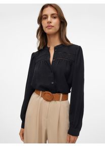 Véro Moda VERO MODA Damen Langarmbluse "VMEMMA LS LACE SHIRT WVN GA NOOS", schwarz, modisch, Gr. XL, unifarben, Web, Spitze, Obermaterial: 100% Polyester,