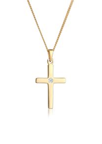 Elli DIAMONDS Damen Collierkettchen "Kreuz Diamant Weiß Brillantschliff (0.015ct) 585 Gelbgold", 45, 0.015 ct mit Diamanten, Gelbgold 585, L: 45cm,