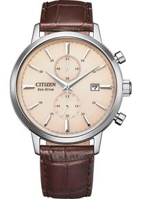 Citizen Herren Chronograph, braun, Armbanduhren, Armbanduhr, Herrenuhr, Solar, Stoppfunktion, Lederarmband