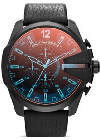 Diesel Herren Chronograph "MEGA CHIEF", schwarz, Armbanduhren, Quarzuhr, Armbanduhr, Herrenuhr, Stoppfunktion, Lederarmband
