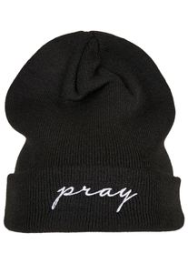 MisterTee Damen Beanie "MisterTee Unisex Pray Embroidery Beanie", schwarz-weiß, Kunstfaser, Mützen