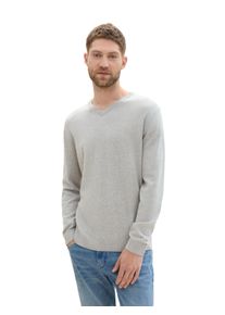 Tom Tailor Herren V-Ausschnitt-Pullover, grau, casual, Gr. XXXL, Strick, Obermaterial: 100% Baumwolle, Pullover, mit kleiner Logo-Stickerei