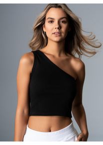 TRIGEMA Damen T-Shirt "TRIGEMA Modisches One-Shoulder-Top", schwarz, Basic, Gr. L, 90% Baumwolle, 10% Elastan, Shirts