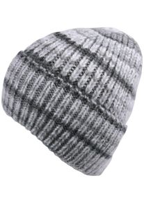 Damen Beanie, grau, casual,feminin,modisch,sportlich, Capelli New York, meliert, gestreift, mehrfarbig, gemustert, Strick, Strick, Materialmix,