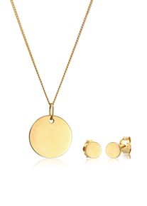 Elli Premium Damen Schmuckset "Plättchen Halskette Ohrstecker Basic 585 Gelbgold", OneSize, ohne Stein, gold, Gelbgold 585, Schmuck-Sets