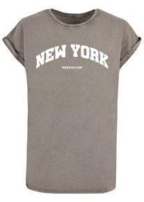 Merchcode Herren T-Shirt "Merchcode Damen Ladies New York Wording - Acid Washed T-Shirt", grau, casual, Gr. S, bedruckt, 100% Baumwolle, Shirts