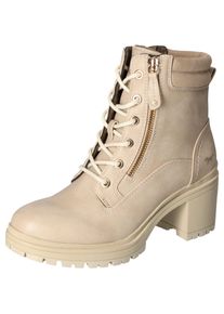 Mustang Shoes Damen Stiefelette, Gr. 39, beige, Lederimitat, casual, Schuhe, Schnürboots, Blockabsatz, Trachtenstiefelette mit Reißverschluss