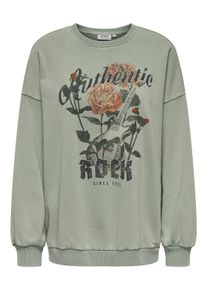 Only Damen Sweatshirt "ONLLUCINDA L/S OVERSIZE WILD O-NECK SWT", grün, modisch, Gr. M, bedruckt, Sweatware, Obermaterial: 60% Baumwolle, 40%