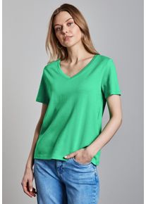 Street One Damen V-Shirt, grün, casual, Gr. 46, unifarben, Web, 100% Baumwolle, Shirts, aus reiner Baumwolle