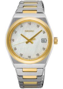 Seiko Damen Quarzuhrsilbergoldfarben, Armbanduhren, Armbanduhr, Damenuhr, Edelstahlarmband, Perlmutt, Tag, Diamant