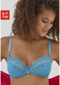 Lascana Damen Bügel-BH, Gr. 70, blau, Microtouch, Spitze, Obermaterial: 88% Polyamid, 12% Elasthan, feminin, BHs, mit extravagantem