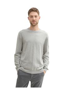 Tom Tailor Herren Rundhalspullover, grau, casual, Gr. S, Strick, Obermaterial: 100% Baumwolle, Pullover, mit Logostickerei