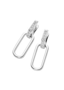 Damen Paar Creolen "mit weißen Zirkonia und ovalem Behang, Silber 925", Silber 925 (Sterlingsilber), weiß, Giorgio Martello MILANO, Silber 925