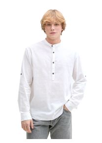 Herren Langarmhemd, weiß, casual, Gr. XL, Tom Tailor Denim, unifarben, Obermaterial: 55% Leinen, 45% Baumwolle, Hemden, mit Leinenanteil