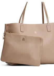Tommy Hilfiger Damen Tragetasche "TH DISTINCT TOTE", beige, Lederimitat, Taschen, Damen Umhängetasche, Schultertasche mit kleinem TH-Schmuckelement