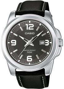 Herren Quarzuhr, schwarz, CASIO TIMELESS COLLECTION, Armbanduhren, Armbanduhr, Herrenuhr, analog, Datum, Lederarmband