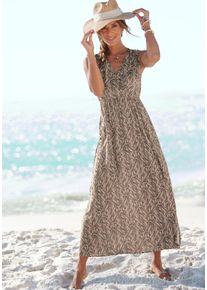 Buffalo Damen Maxikleid, grün, modisch, Gr. 42, bedruckt, Web, Obermaterial: 100% Viskose, Kleider, im Alloverprint mit V-Ausschnitt und Schlitz,