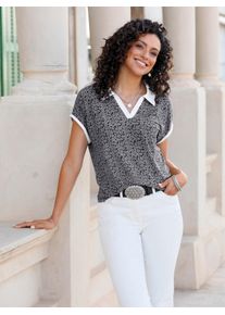 Inspirationen Damen Poloshirt "Poloshirt", schwarz-weiß, Gr. 40, geblümt, gemustert, mehrfarbig, bedruckt, 95% Viskose, 5% Elasthan, Shirts