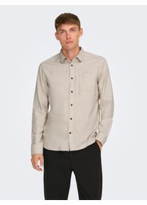 Only & Sons ONLY & SONS Herren Langarmhemd "ONSROAD LIFE REG MELANGE LS SHIRT NOOS", beige, modisch, Gr. L, unifarben, Web, Obermaterial: 100% Baumwolle, Hemden