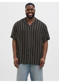 Jack & Jones PlusSize Herren Kurzarmhemd "JJEJEFF STRIPE RESORT SHIRT SS SN PLS", schwarz, modisch, Gr. XXXL, JACK & JONES PLUSSIZE, gestreift, Web, Obermaterial: 100%