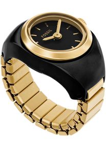 Fossil Damen Uhrenring "WATCH RING"goldfarben, schwarz, Armbanduhren, Quarzuhr, Damenuhr, analog, Flexband, Zugband