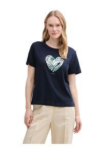 Tom Tailor Damen T-Shirt, blau, casual, Gr. M, bedruckt, unifarben, Jersey, Obermaterial: 100% Baumwolle, Shirts, mit Frontprint