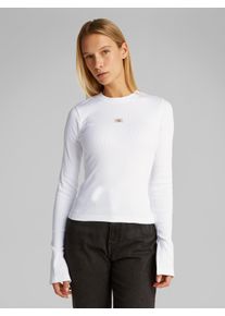 Damen Longtop "WOVEN LABEL RIB LS TOP", weiß, feminin, Gr. L, Calvin Klein Jeans, unifarben, Jersey, Obermaterial: 94% Baumwolle, 6% Elasthan, Tops,
