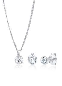 Elli Damen Schmuckset "Basic Solitär Kristalle 925 Sterling Silber", OneSize,mit Stein, weiß, Silber 925 (Sterlingsilber), Schmuck-Sets