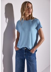 Street One Damen T-Shirtserenity blau, casual, Gr. 40, unifarben, Jersey, Obermaterial: 55% Viskose, 45% Polyester, Shirts, mit Streifenstruktur