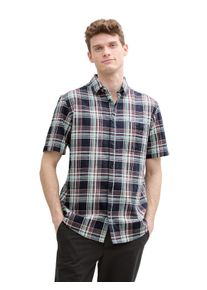 Tom Tailor Herren Kurzarmhemdnavy multicol check, casual, Gr. XXXL, kariert, Web, Obermaterial: 100% Baumwolle, Hemden, mit Karo Muster