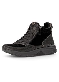 Damen Keilsneaker, Gabor Rollingsoft, Gr. 42, schwarz, Veloursleder, Glattleder, sportlich, Schuhe, Freizeitschuh, Schnürschuh, Schnürboots mit