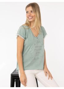 Zwillingsherz Damen T-Shirt ""Positive Mind"", grün, modisch, Gr. LXL, Stoff, Obermaterial: 100% Baumwolle, Shirts, mit V-Neck, Stempeldruck und Saum