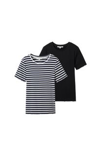 Damen T-Shirt, blau, casual, Gr. XS, Tom Tailor Denim, gestreift, Jersey, Obermaterial: 93% Baumwolle, 7% Elasthan, Shirts, im Doppelpack mit