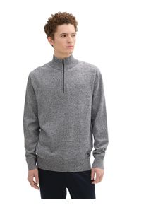 Herren Troyer, blau, casual, Gr. S, Tom Tailor Denim, meliert, Strick, Obermaterial: 100% Baumwolle, Pullover, mit Troyer Kragen