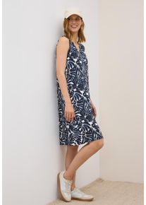 Cecil Damen Jerseykleidurban dunkelblau, casual, Gr. L, bedruckt, Jersey, Obermaterial: 95% Viskose, 5% Elasthan, Kleider, Sommerkleid mit Raffung an