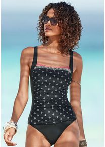 Lascana Damen Badeanzug "Kimer", schwarz, Gr. 38, bedruckt, gemustert, Polyamid, Badeanzüge, mit modernem Print und Shaping-Effekt