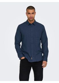 Only & Sons ONLY & SONS Herren Langarmhemd "ONSROAD LIFE REG MELANGE LS SHIRT NOOS", blau, modisch, Gr. XL, unifarben, Web, Obermaterial: 100% Baumwolle, Hemden