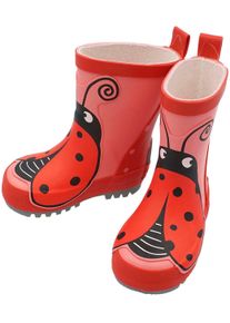 MaxiMo Kinder Gummistiefel, Gr. 25, rot, Obermaterial: 100% Gummi, modisch, Schuhe, mit niedlichem Marienkäfer-Patch