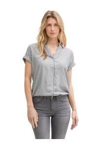 Tom Tailor Damen Kurzarmblusenavy weiß thin stripe, casual, Gr. 44, gestreift, Obermaterial: 100% Viskose, Blusen, mit Streifen Muster