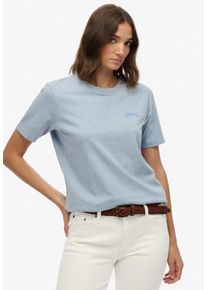 Superdry Damen T-Shirt "ESSENTIAL LOGO EMB TEE", blau, casual, Gr. M, meliert, Single Jersey, Obermaterial: 100% Baumwolle, Shirts