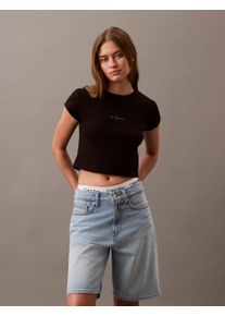 Damen T-Shirt "MONOGRAM BABY TEE", schwarz, feminin, Gr. L, Calvin Klein Jeans, unifarben, Rippware, Obermaterial: 95% Baumwolle, 5% Elasthan, Shirts