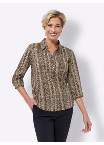 Classic Basics Damen Crepeblusecamel, sand, bedruckt, Gr. 50, gemustert, animal-print, mehrfarbig, 100% Polyester, Blusen