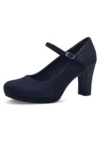 Tamaris Damen Spangenpumps, Gr. 40, blau, Textil, Veloursleder, elegant, Schuhe, mit Metallic-Applikation an der Ferse und Absatz