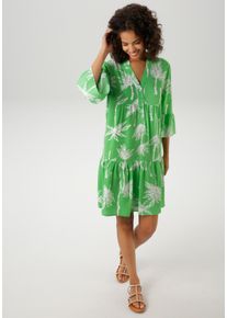 Aniston CASUAL Damen Tunikakleid, grün, feminin, Gr. 40, bedruckt, Web, Obermaterial: 100% Viskose, Kleider, mit Palmen bedruckt - jedes Teil ein